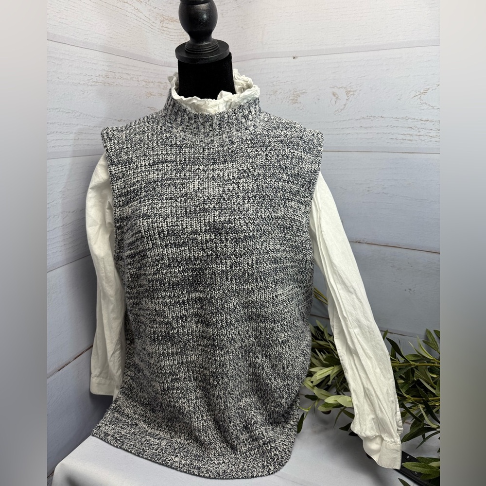 J CREW Plus XXL Women's Black White Marled Mock Neck Sleeveless Sweater Knit